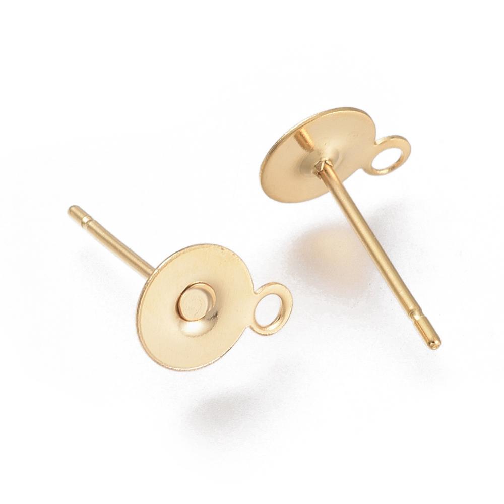 Brinco aço inox dourado base p/ colagem 6 mm (5 pares) IN-109